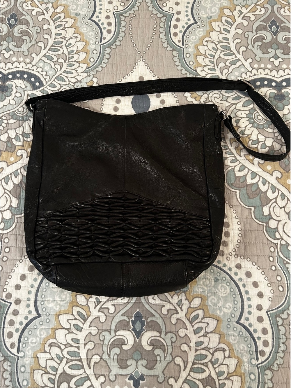Day & Mood Black Leather Crossbody Bag with Woven Detail